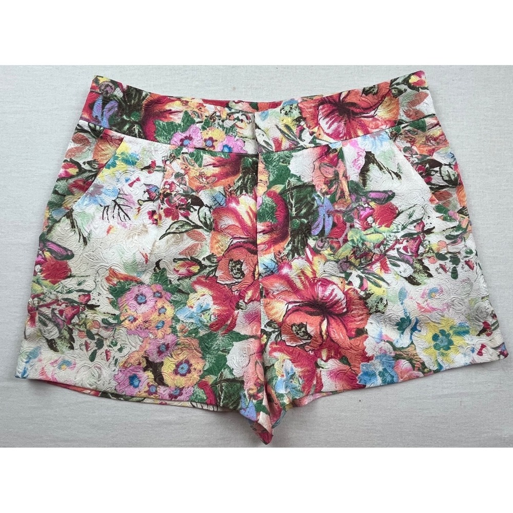Skies Are Blue Floral Jacquard Shorts Multi Color Brocade High Waist Size M